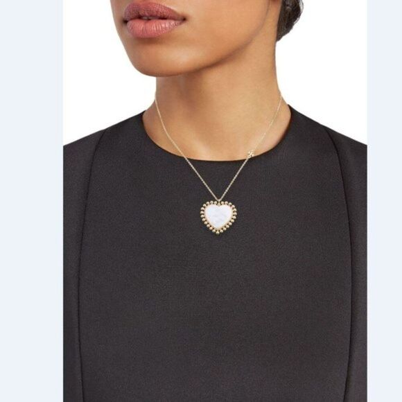 NEW! Tory Burch Gold 'Mother of Pearl' Heart Necklace - Picture 2 of 8